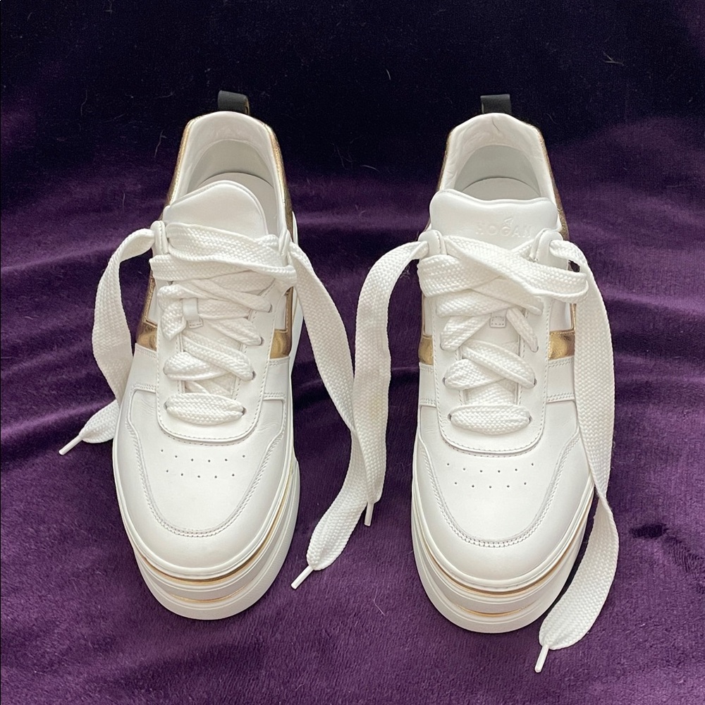 New Hogan Maxi Cassetta White and Gold Women's Sneakers Sz 40